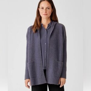 Eileen Fisher Cashmere Silk Bliss Hooded Cardigan in Twilight size Medium